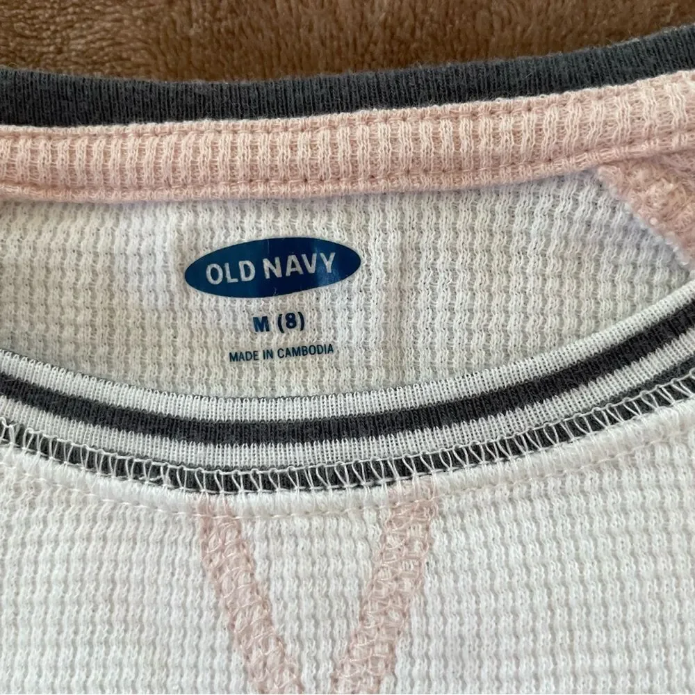 Old Navy Girls White and Peach Raglan Shirt Cotton Size M/ 8